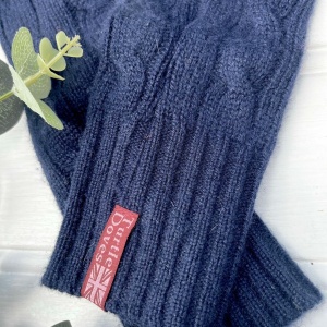 Cashmere Fingerless Gloves - Navy Cable Knit